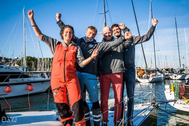 A few of the crew members on Didier Gaudoux's JND 39, Ael 2: Nicolas Deberque, Nicolas Dore, Frederic Duthil,, Coralie Gaudoux, Thomas Gaudoux, Alois Kerduel, Pierre Louiset, Paulin Nicol, Christian PonthieuLann Ael 2 – Rolex Fastnet Race ©  ELWJ Photography